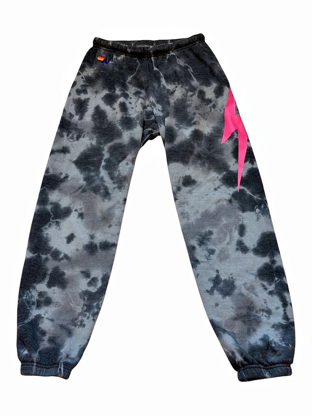 Aviator Nation Tie-Dye Lightning Joggers in Black & Gray